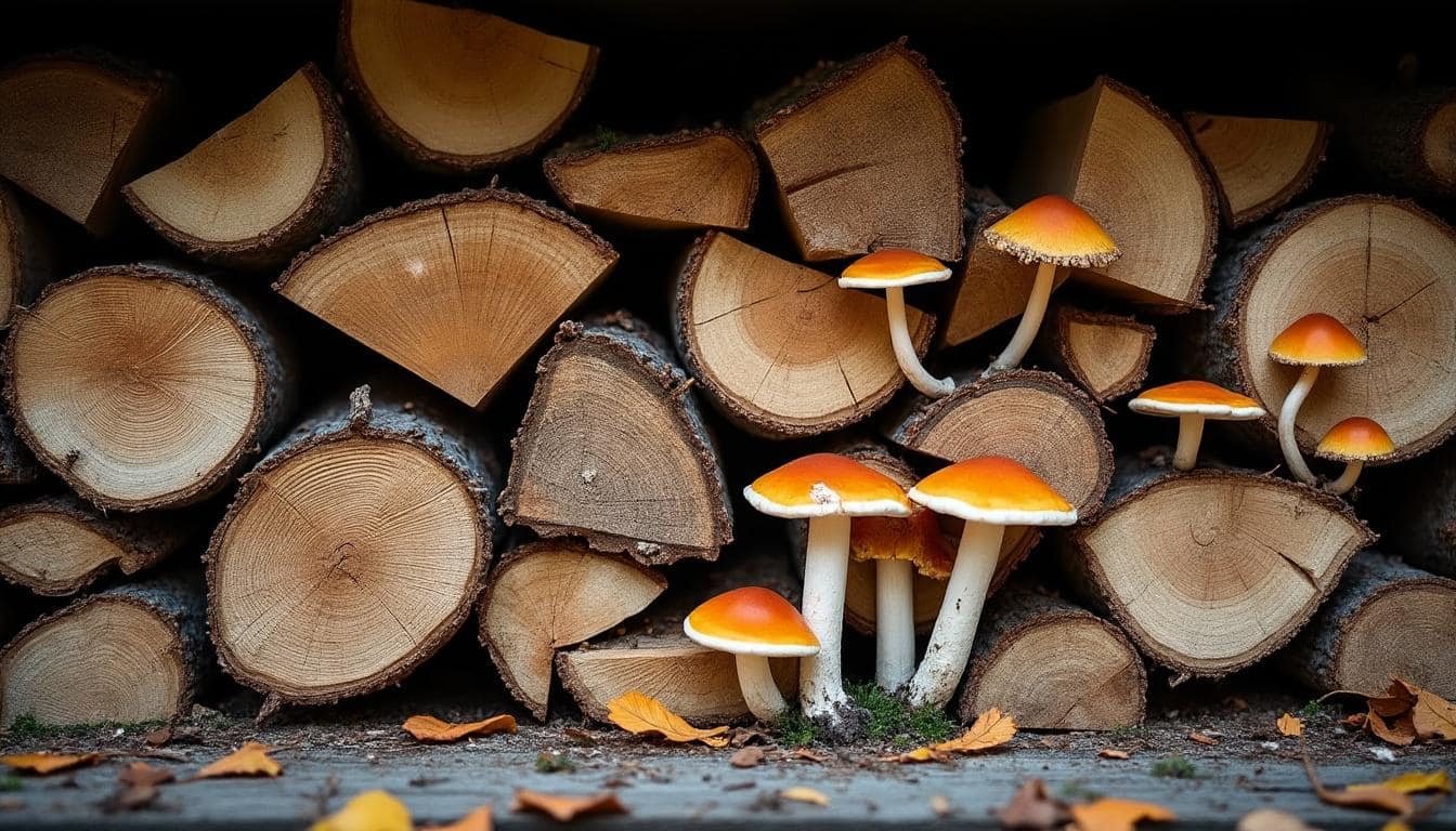 Illustration: Définition de la mérule et développement sur le bois de chauffage