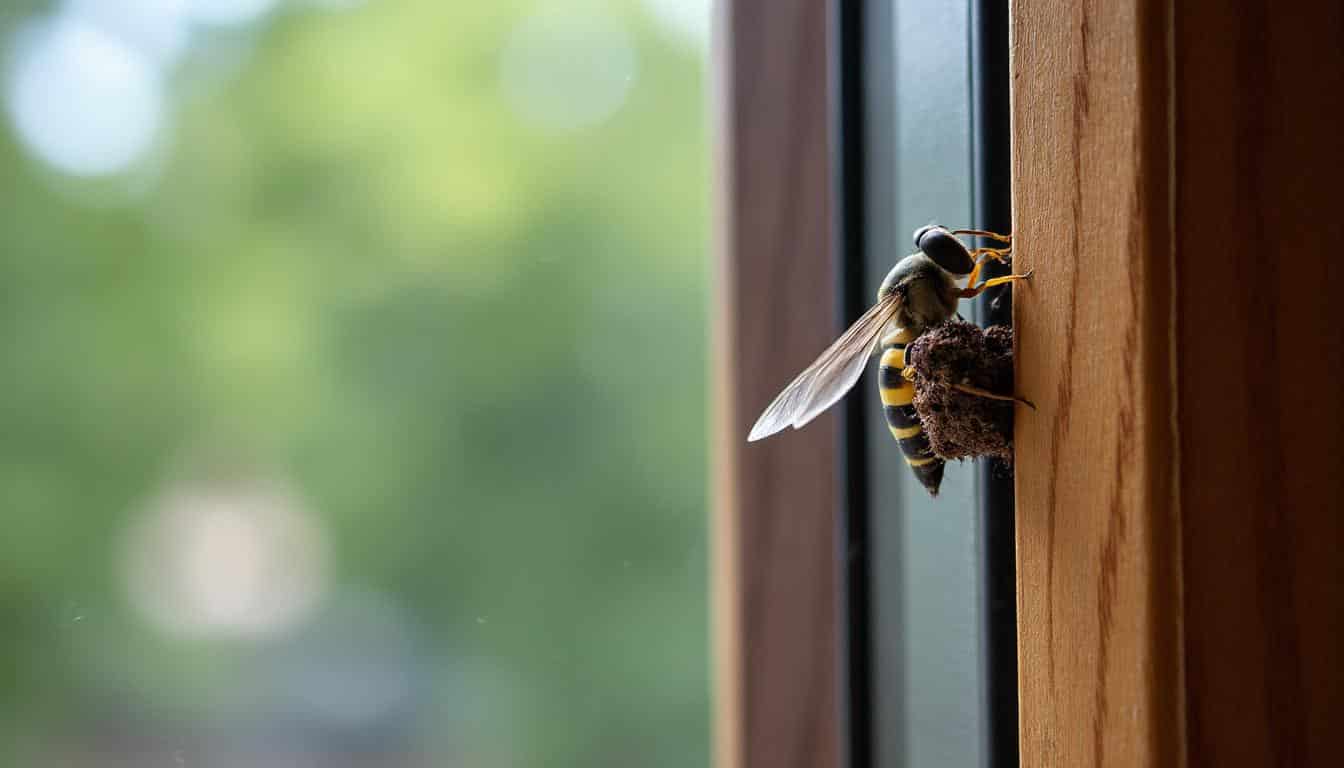 Illustration: Définition et identification d’une guêpe maçonne près de la fenêtre