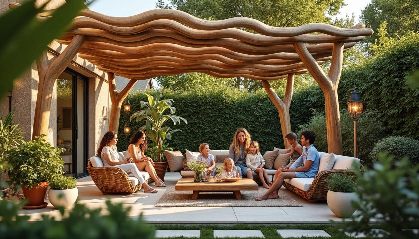 Illustration: Avantages et aménagements avec une pergola en bois flotté