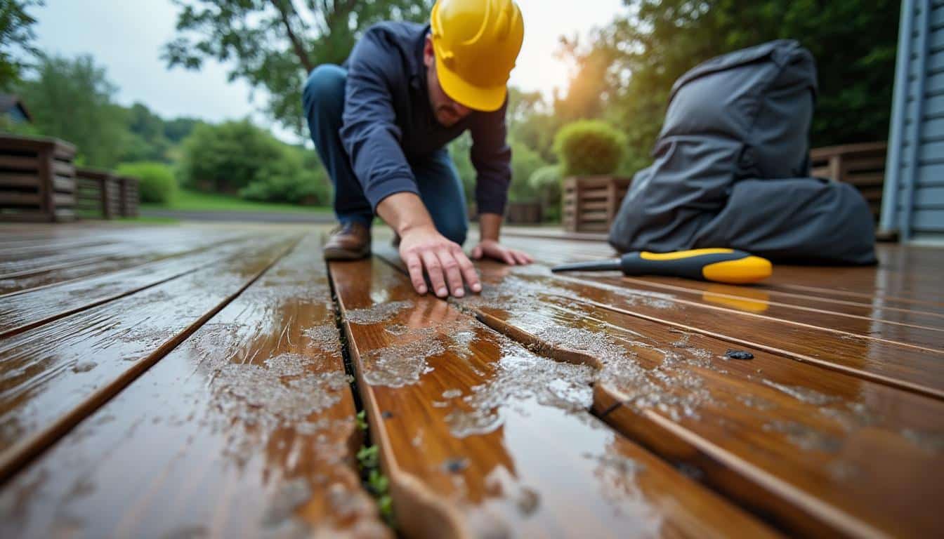 Détection de fuite sur terrasse en bois liée au ruissellement