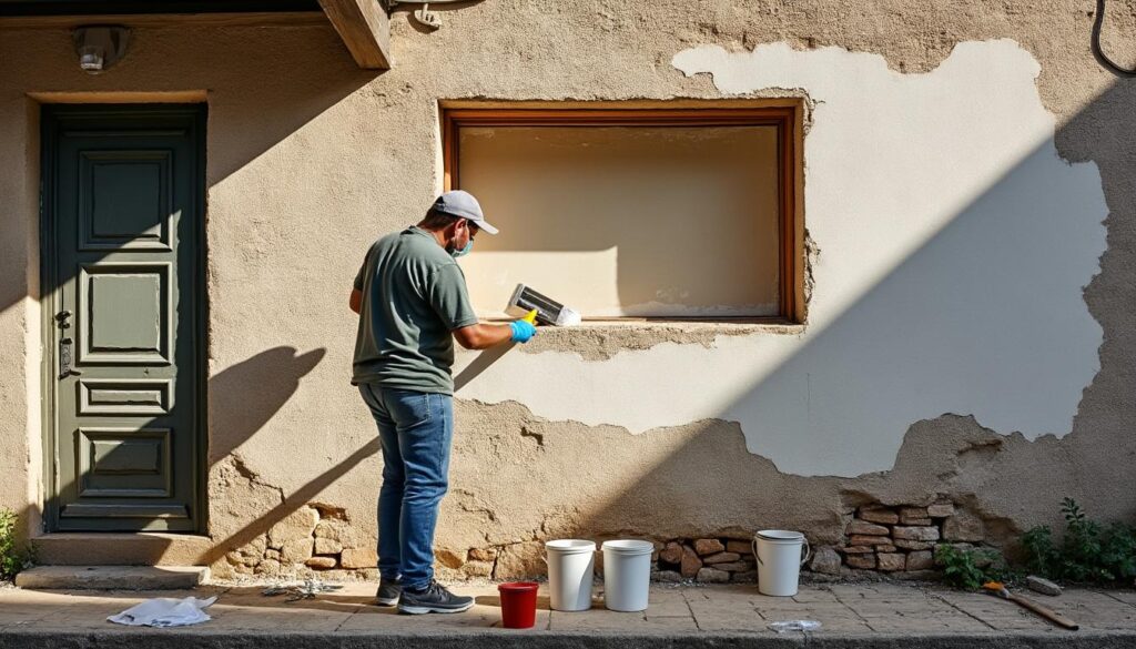 Peinture façade sur enduit friable avec consolidation efficace