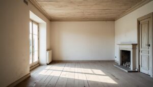 Lambris en bois blanc vieilli pour plafond : charme et authenticité