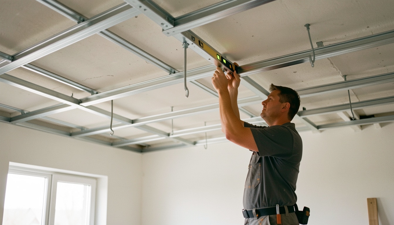 Ossature de faux plafond suspendu : rails et pose